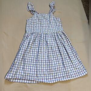 Gap Periwinkle and White Plaid Spring Dress with Multicolored Dots Size Medium